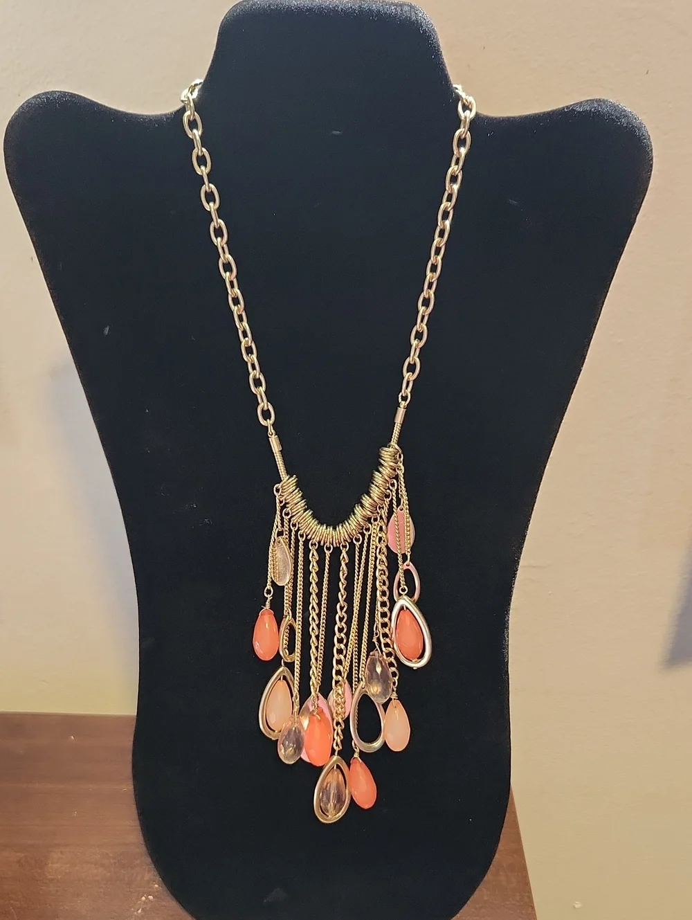 Worthington Gold-Tone Coral Teardrop Fringe Necklace